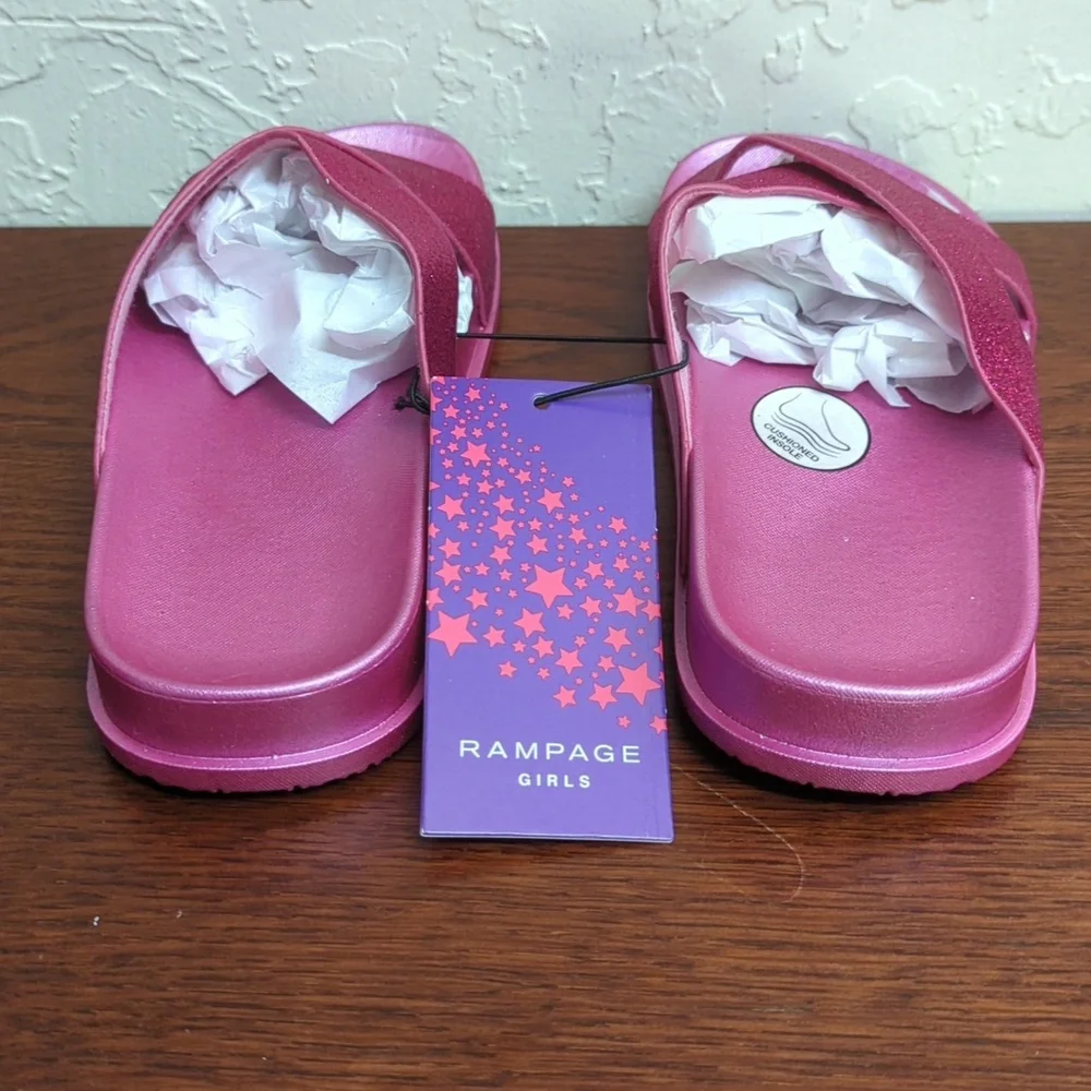 Rampage Fuschia Glitter Criss Cross Flat Slide Sandals Size 13/1